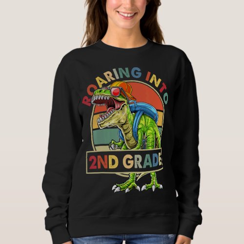 Back To School Dinosaur Roaring Into 2nd Grade Boy Sweatshirt