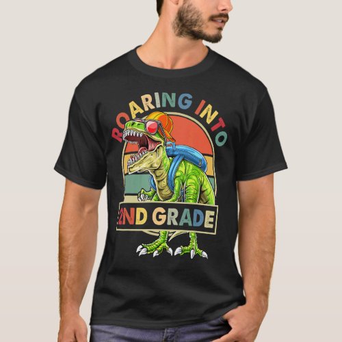 Back To School Dinosaur Roaring Into 2nd Grade Boy T_Shirt
