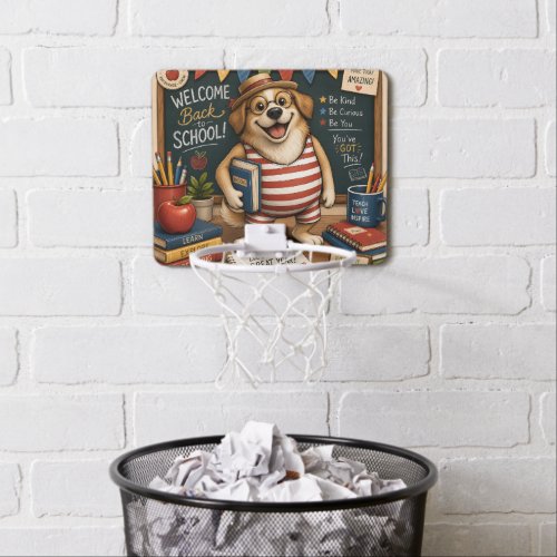 Back to School Dog PNG, Cute Teacher Dog design Mini Basketball Hoop