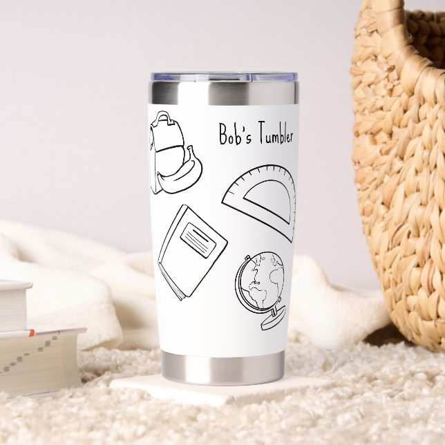Back to School Doodle Pattern Personalized Insulated Tumbler (Living Room (Rotated))