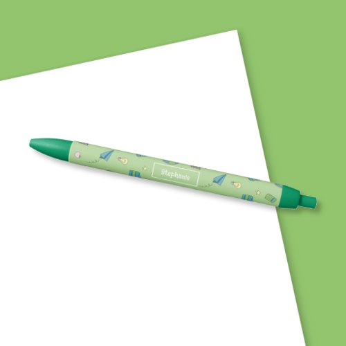 Back-to-School Doodles Kid Personalized Green Pen