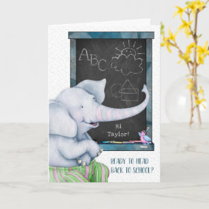 Back to School Elephant Chalkboard Personalize Card