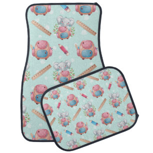 Back to School Elephant Pattern Car Floor Mat