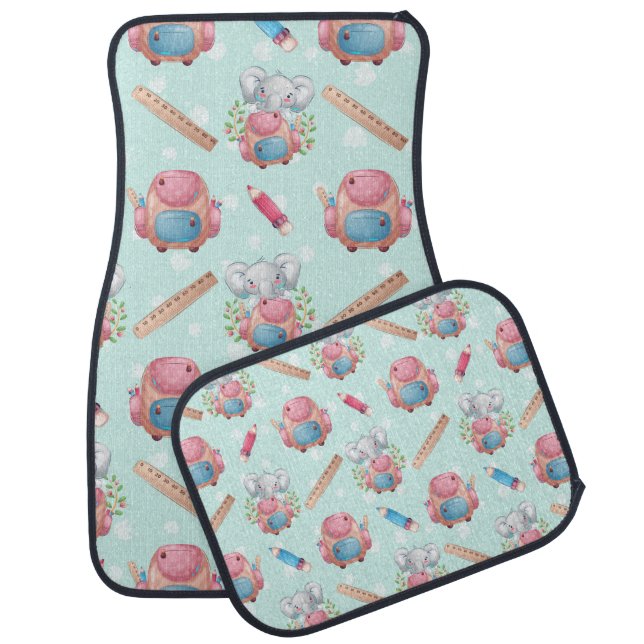 Back to School Elephant Pattern Car Floor Mat (Set)