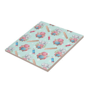 Back to School Elephant Pattern Ceramic Tile