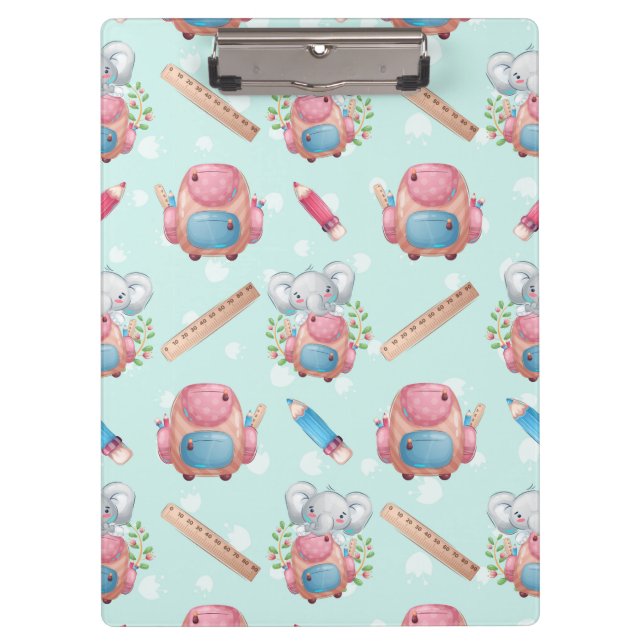 Back to School Elephant Pattern Clipboard (Front)