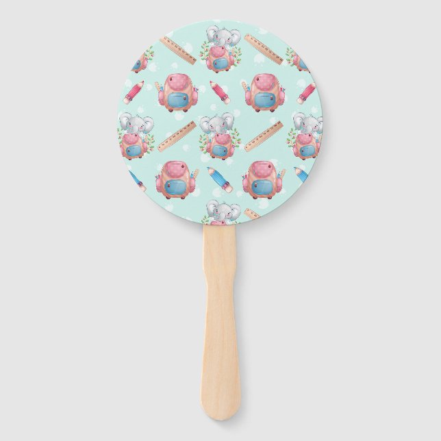 Back to School Elephant Pattern Hand Fan (Front)