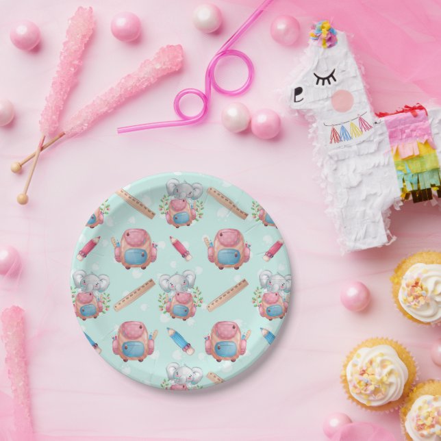 Back to School Elephant Pattern Paper Plates (Party)