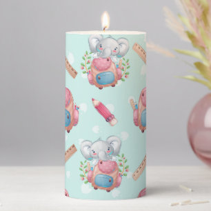 Back to School Elephant Pattern Pillar Candle