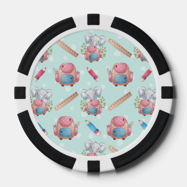 Back to School Elephant Pattern Poker Chips (Front)