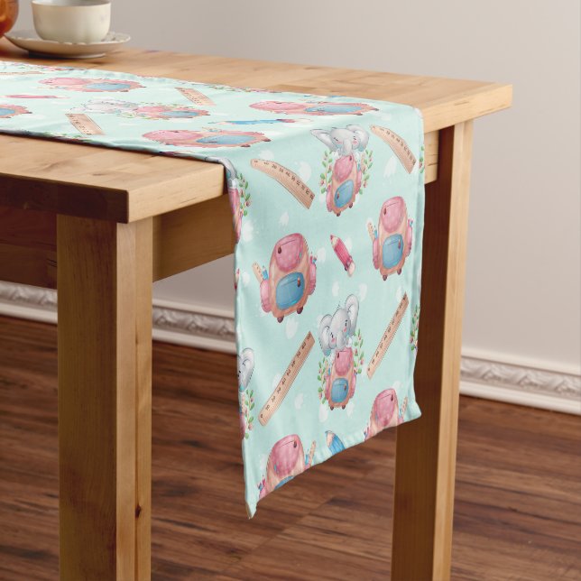 Back to School Elephant Pattern Short Table Runner (In Situ)