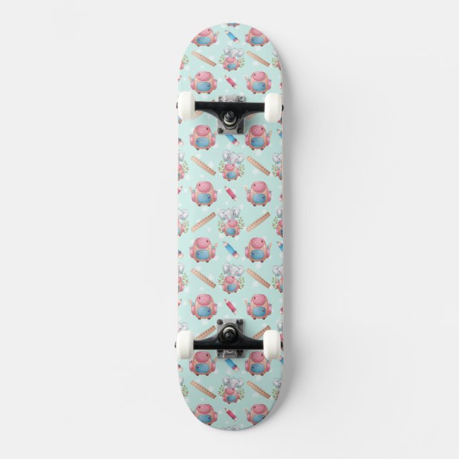 Back to School Elephant Pattern Skateboard (Front)