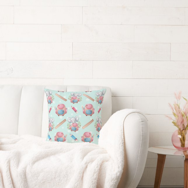 Back to School Elephant Pattern Throw Pillow (Couch)