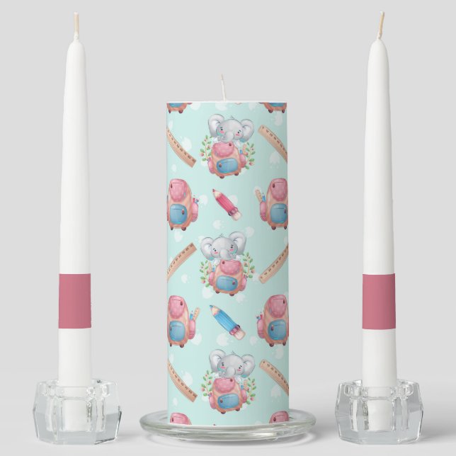 Back to School Elephant Pattern Unity Candle Set (Front)