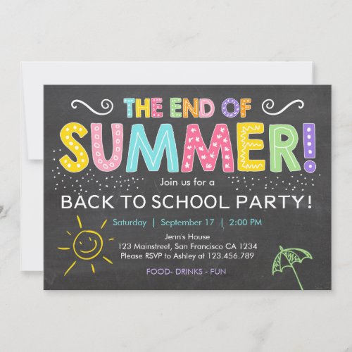 Back to school end of summer Party Invitation