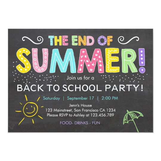 Back to school end of summer Party Invitation