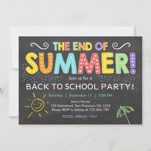 Back to school end of summer Party Invitation