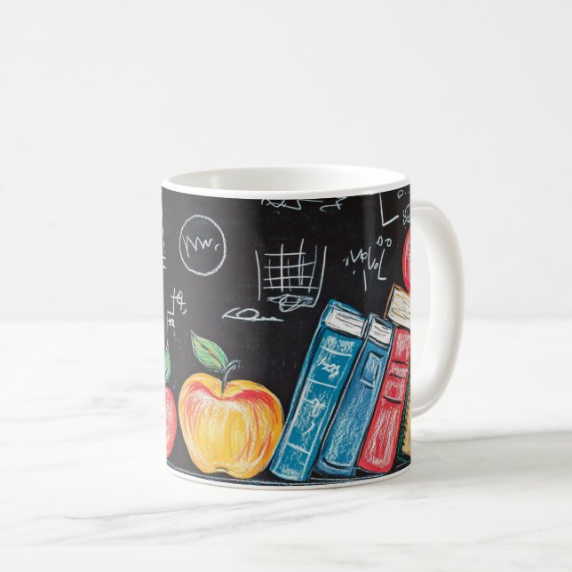 Back to school, featuring colorful books, apples,  coffee mug (Front Right)