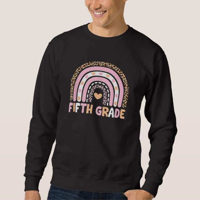 Back To School Fifth Grade Rainbow Leopard Girls T Sweatshirt (Front)