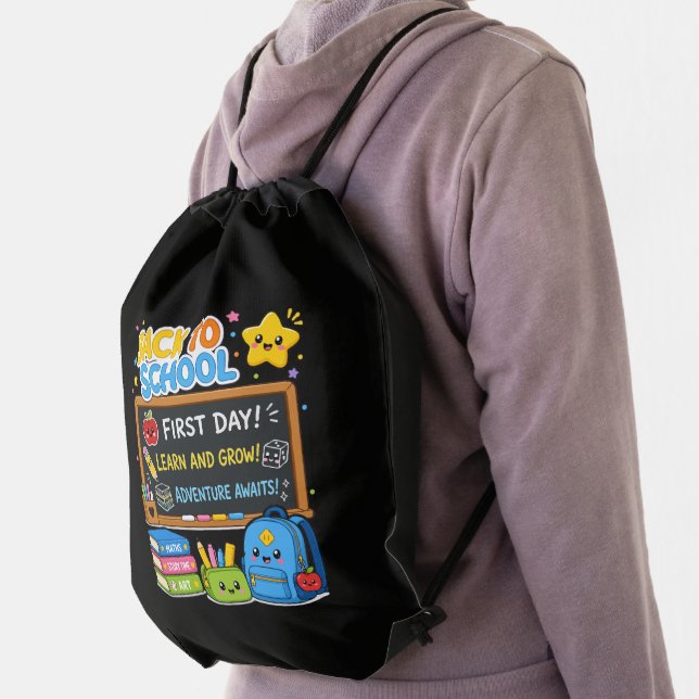 Back to School First Day Adventures Kids Drawstring Bag (Insitu)