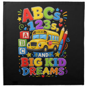 Back to School First Day Big Kid Dreams School Bus Cloth Napkin