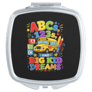 Back to School First Day Big Kid Dreams School Bus Compact Mirror