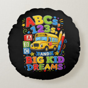 Back to School First Day Big Kid Dreams School Bus Round Pillow