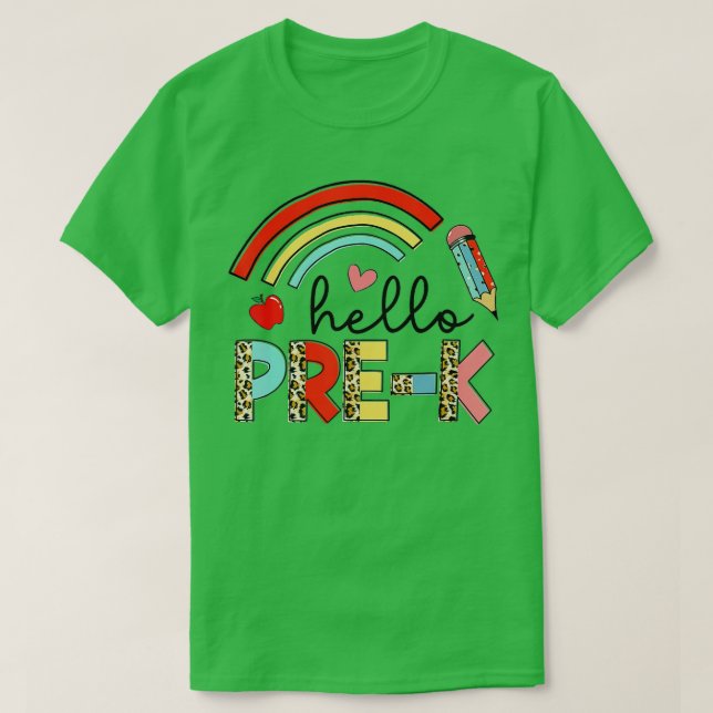 Back To School First Day Hello PreK Leopard Rainbo T-Shirt (Design Front)
