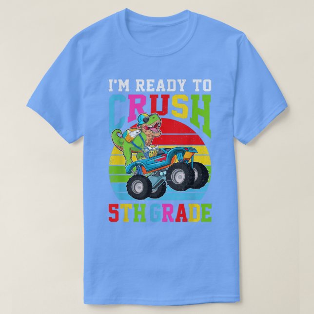 Back To School First Day Of 5th Grade Dinosaur Mon T-Shirt (Design Front)