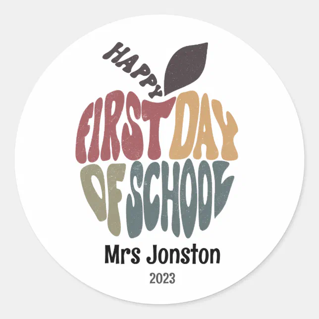 Back to School First Day Teacher Apple Class Classic Round Sticker | Zazzle