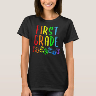 Back To School First Grade Teacher Handprints T-Shirt