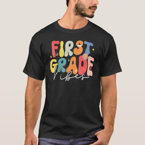 Back To School First Grade Vibes Retro Teacher Wom T-Shirt