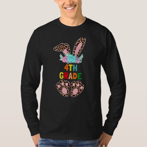 Back To School Floral 4th Grade Bunny Leopard Girl T_Shirt