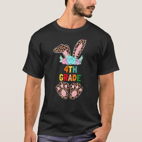 Back To School Floral 4th Grade Bunny Leopard Girl T_Shirt