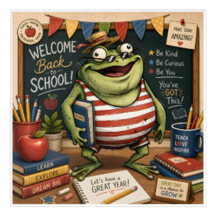 Back to School Frog PNG, Teacher Classroom Decor, Acrylic Print