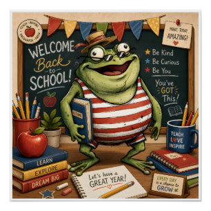 Back to School Frog PNG, Teacher Classroom Decor, Poster