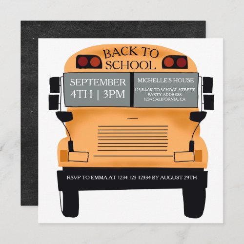 Back to school funny bus end of summer party invitation
