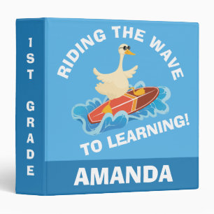 Back to School Funny Surfing Goose Animal Pun Fun 3 Ring Binder