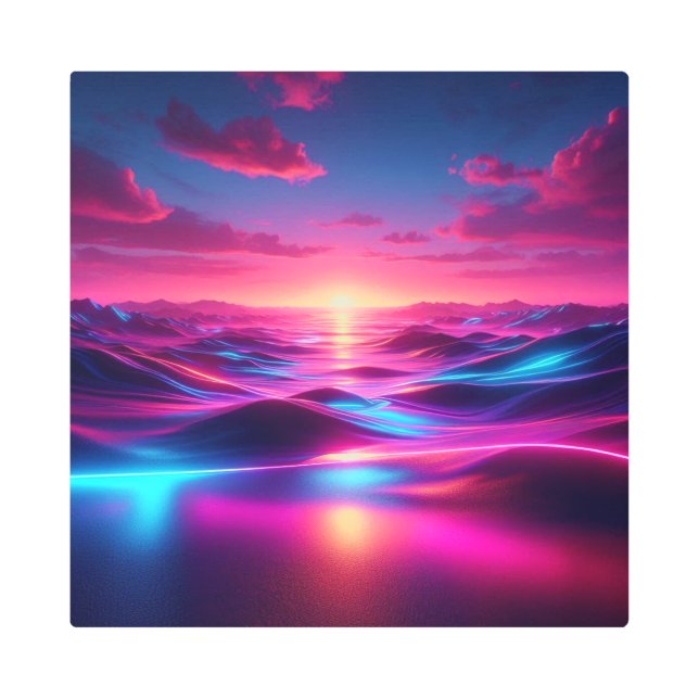 Back to School Futuristic Neon Horizon Mirage Metal Print (Front)