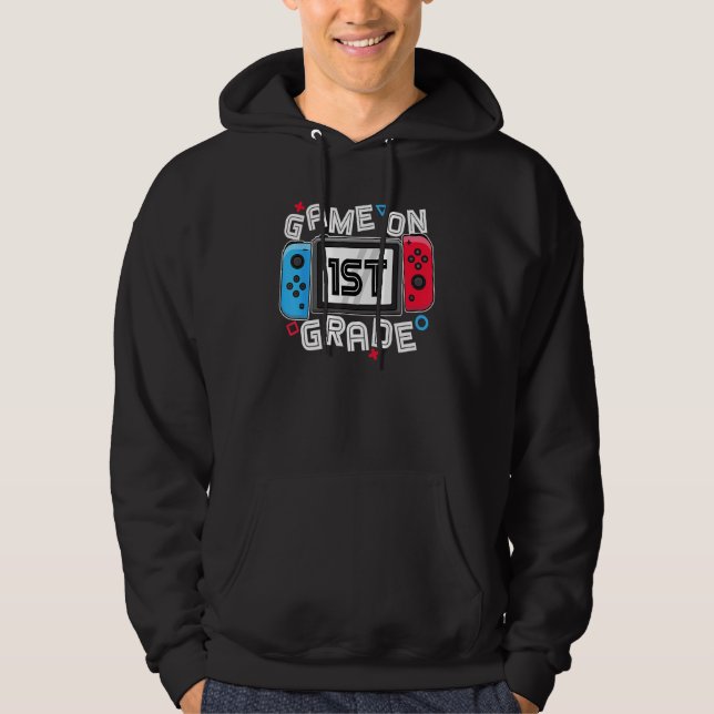 Back To School Game On 1st Grade Funny Gamer Kids  Hoodie (Front)