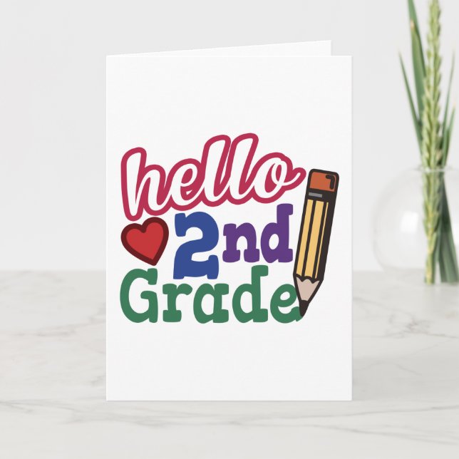 Back To School Gift - Hello Second (2nd) Grade Kid Card (Front)