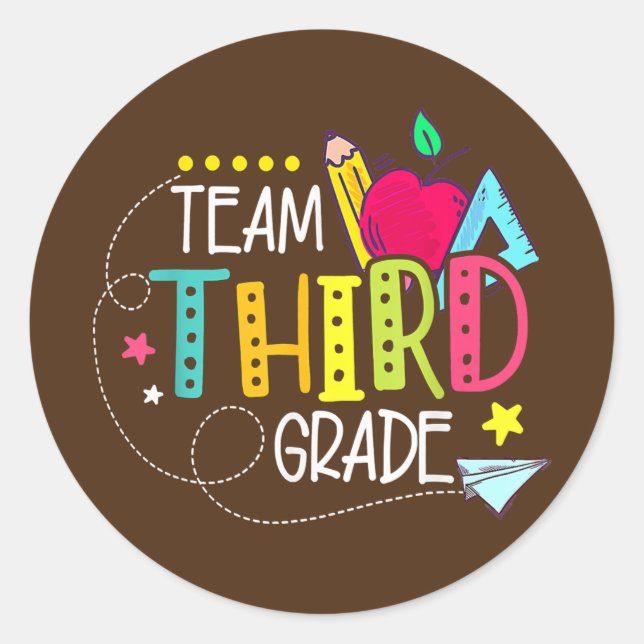 Back To School Gifts Team Third Grade 3rd Teacher Classic Round Sticker (Front)