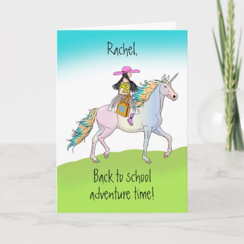 Back to School Girl on Unicorn Thinking of You Card