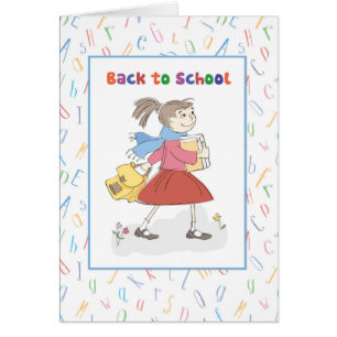 Back to School Girl With Books and Backpack Cards