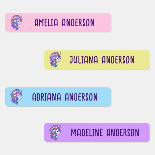 Back to School Girls Cute Magical Unicorn Name Labels