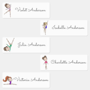 Back to School Girls Gymnastics Kids Name Labels