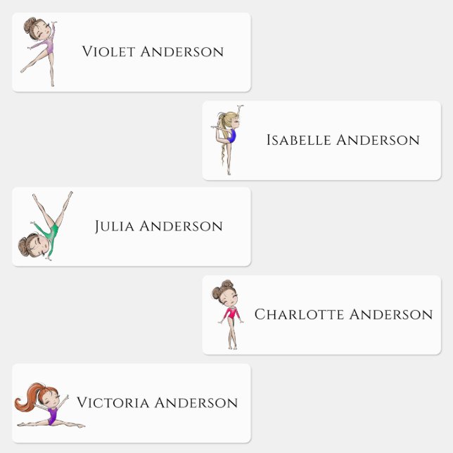 Back to School Girls Gymnastics Kids Name Labels (Group)