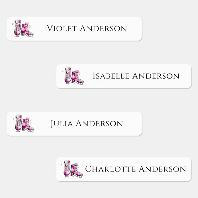 Back to School Girls Ice-Skating Kids Name Labels (Group)