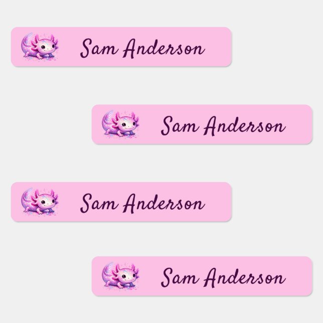 Back to School Girls Pink Axolotl Kids Name Labels (Group)