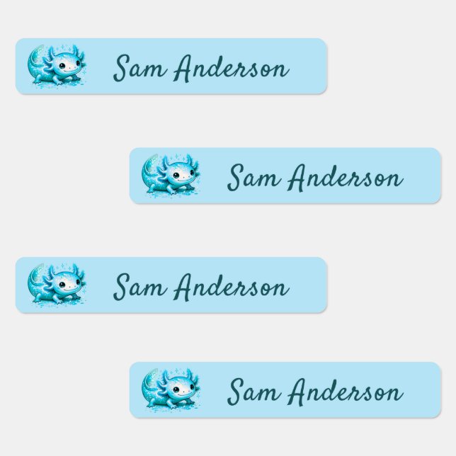 Back to School Girls Pink Axolotl Kids Name Labels (Group)